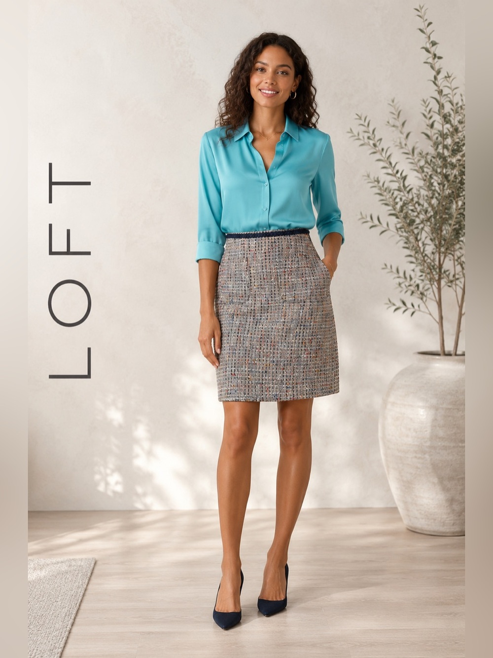 LOFT NWT Petite Tweed Mini Skirt Size 4P Multicolor Textured Career Chic Preppy